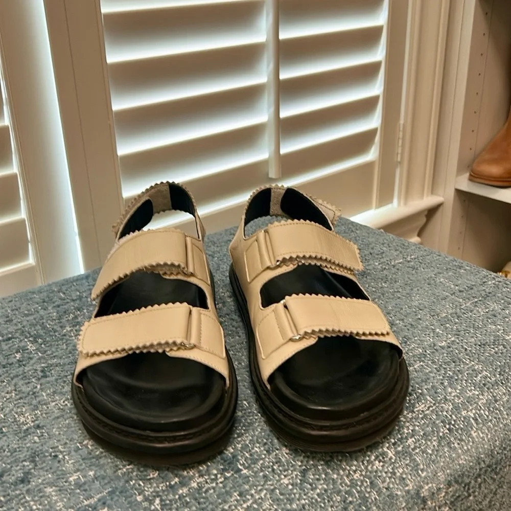 Maguire Cream and Black Minimalist Sandals with Two-Strap Design